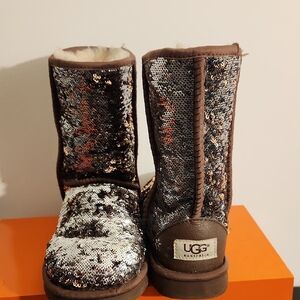 UGG Sparkling Sequin Boots in Silver and Brown